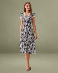 Black Floral Lace Trim Midi Dress