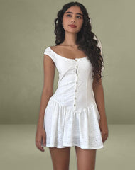 Misty Mini Tea Dress in Broderie White