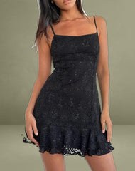 Tita Mini Dress in Black Sequin Lace
