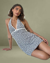 Corla Mini Dress in Black Floral Gingham