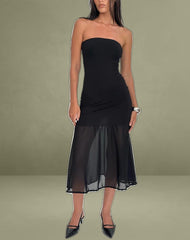 Sachiko Bandeau Midi Dress in Chiffon Jersey Black