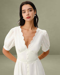 White V-Neck Ruched Mini Dress