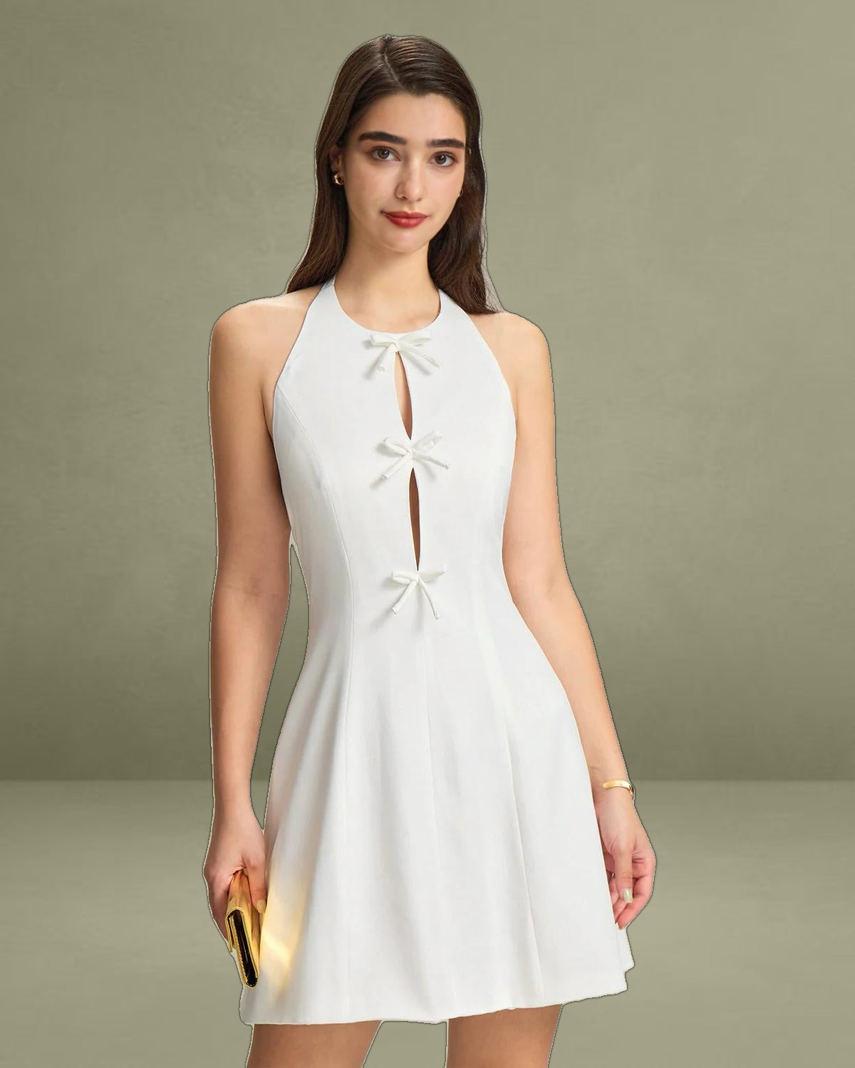 White Halter Backless Mini Dress