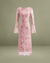 Pink Floral Bell Sleeve Maxi Dress