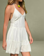 Londyn Tiered Halter Mini Dress in Off White