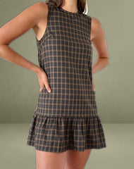 Samana Babydoll Mini Dress in Check Dark Brown