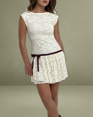 Cersei Mini Dress in Paisely Lace Ivory
