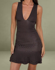 Lanai Mini Dress in Micro Polka Brown