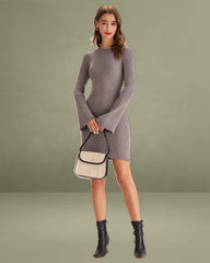 Grey Boat Neck Sweater Mini Dress