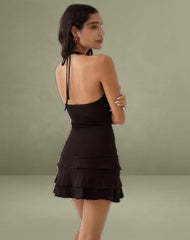 Suzetta Halter Mini Dress in Chocolate Brown