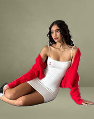 Sunali Mini Dress in Off White with Cherry Emb