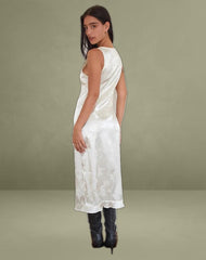 Gastari Midi Dress in Satin Jacquard White