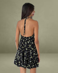 Siskana Mini Dress in Lemon and Lime Black