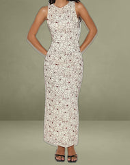 Hoover Maxi Dress in Line Flower Cream