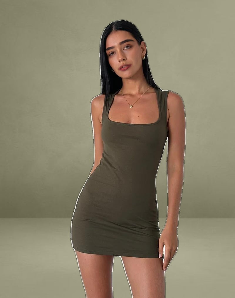 Jinsuen Mini Dress in Lycra Olive