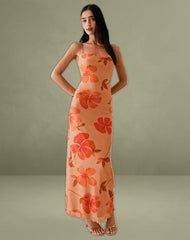 Dalesio Maxi Dress in Watercolour Hibiscus Orange