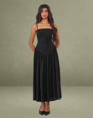 Paduri Drop Waist Midi Dress in Chiffon Black