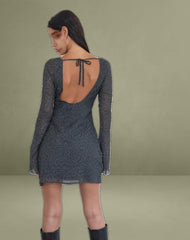 Sava Open Back Long Sleeve Mini Dress in Black Floral Chiffon