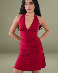 Carey Mini Dress in Lycra Slinky Red