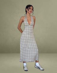 Lenata Halterneck Midi Dress in Pastel Blue Tartan