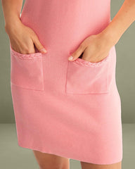 Pink Mock Neck Pocket Sweater Dress