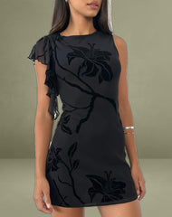 Salya Mini Dress in Orchids Flock Black