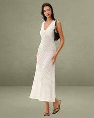 Beige Sleeveless Pleated Midi Dress