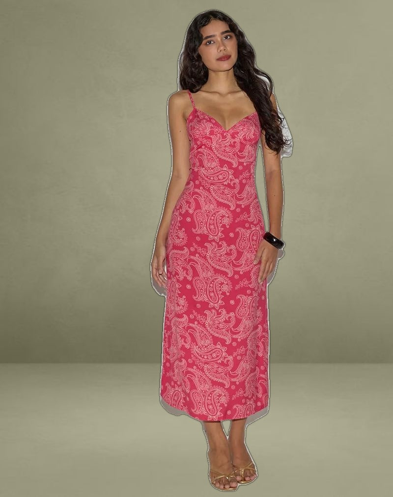 Sastra Midi Dress in Retro Paisley Pink