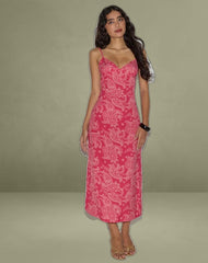 Sastra Midi Dress in Retro Paisley Pink