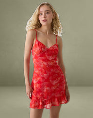 Mireya Mini Dress in Paisley Chiffon Red