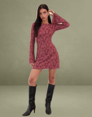 Sevila Dress in Maroon Burnout Mesh