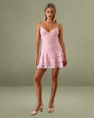 Riasi Ruffle Mini Dress in Chiffon Baby Pink