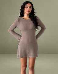 Sevila Long Sleeve Mini Dress in Light Taupe Knit
