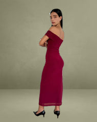 Tarna Bardot Maxi Dress in Mesh Burgundy