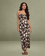 Kafka Maxi Dress in Brown Floral Print
