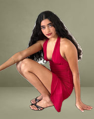 Carey Mini Dress in Lycra Slinky Red