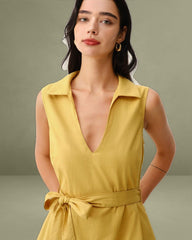 Yellow Tie Waist Sleeveless Mini Dress