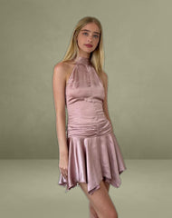 Hydri Satin Halterneck Mini Dress in Baby Pink