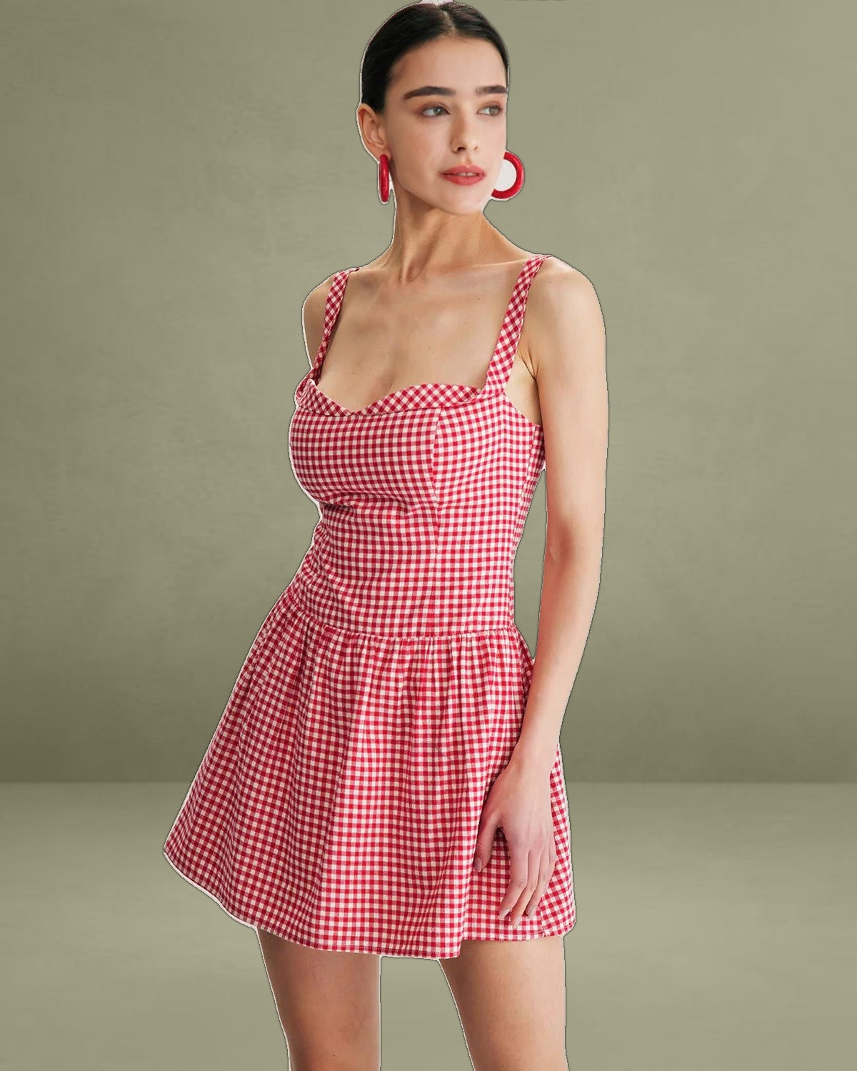 Red Plaid Sweetheart Neck Slip Mini Dress