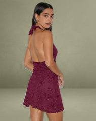 Codami Halterneck Mini Dress in Sequin Knit Burgundy