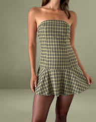 Hadia Bandeau Mini Dress in Check Yellow