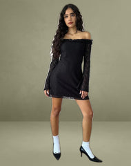 Severine Bardot Mini Dress Lace Black
