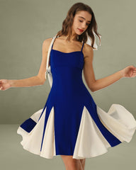 Navy Contrasting A-Line Slip Mini Dress