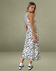 Gabriela Midi Dress in Grunge Floral Flock Cream