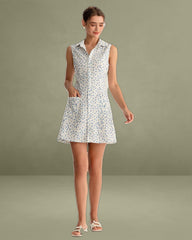 Blue Floral Pocket Sleeveless Mini Dress