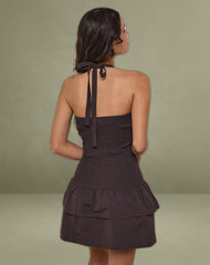 Herais Halterneck Mini Dress in Deep Mahogany