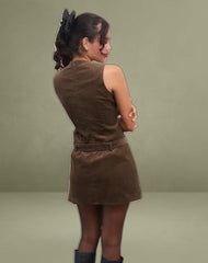 Dilshan Mini Dress in Babycord Brown