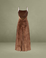 Brown Velour A-Line Slip Maxi Dress