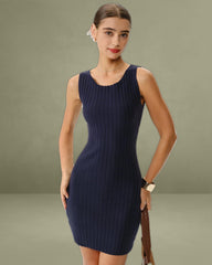 Blue Bodycon Sleeveless Sweater Dress