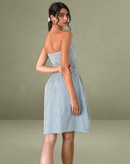 Belesi Midi Dress in Blue Small Vertical Stripe